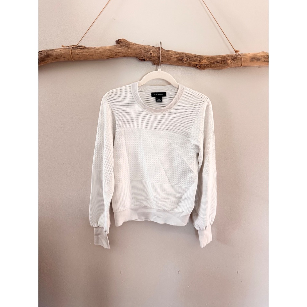 Club Monaco Womens White Textured Mixed Knit Puff Sleeve Crew Neck Sweater M